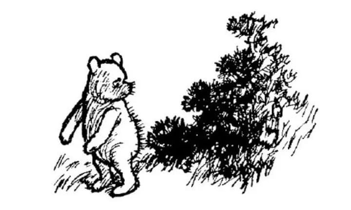 E. H. Shepard illustration of Winnie-the-Pooh and Christopher Robin from Chapter I