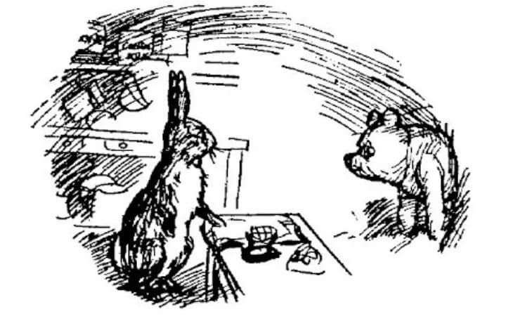 E. H. Shepard illustration of Winnie-the-Pooh and Rabbit from Chapter II