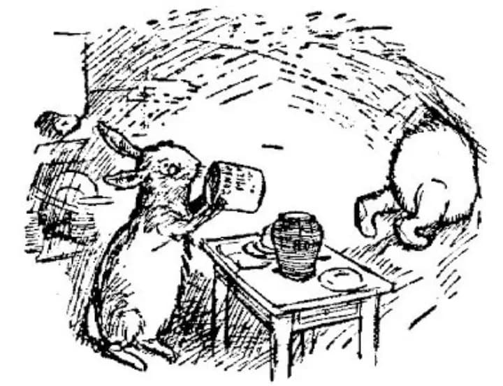 E. H. Shepard illustration of Winnie-the-Pooh and Rabbit from Chapter II
