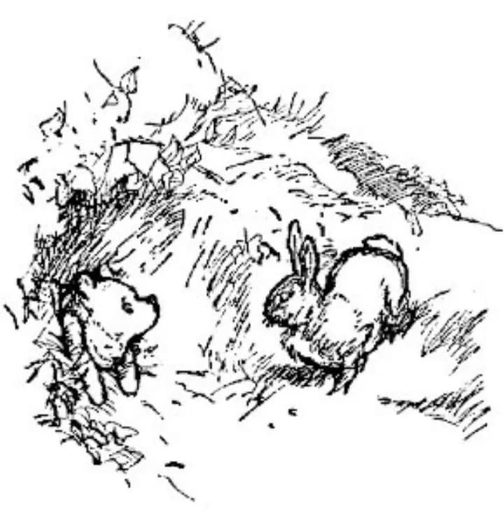 E. H. Shepard illustration of Winnie-the-Pooh and Rabbit from Chapter II