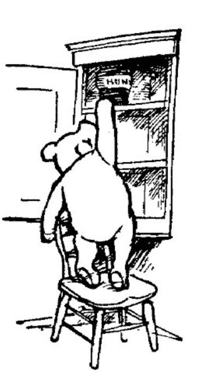 E. H. Shepard illustration of Piglet and Winnie-the-Pooh from Chapter V