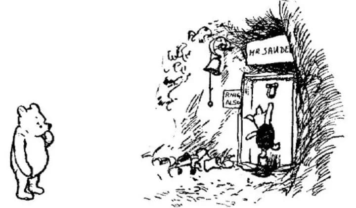 E. H. Shepard illustration of Eeyore and Winnie-the-Pooh from Chapter VI