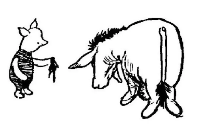 E. H. Shepard illustration of Piglet and Eeyore from Chapter VI