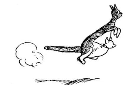 E. H. Shepard illustration of Kanga with Winnie-the-Pooh, Piglet, Rabbit and Roo from Chapter VII