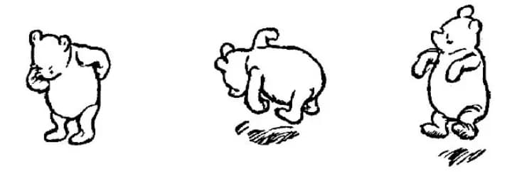 E. H. Shepard illustration of Roo with Winnie-the-Pooh, Piglet, Rabbit and Kanga from Chapter VII