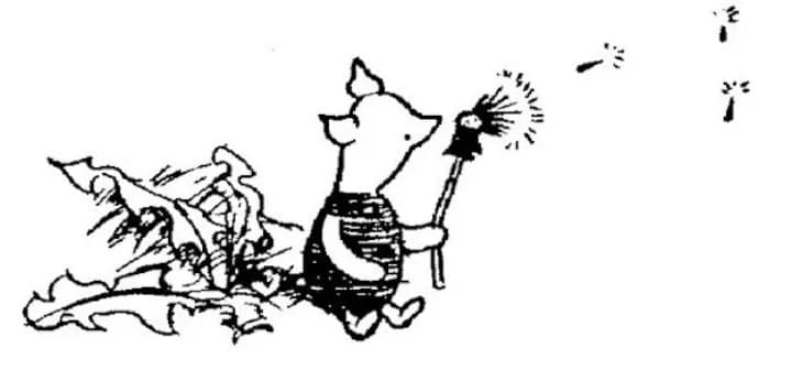 E. H. Shepard illustration of Winnie-the-Pooh and Christopher Robin from Chapter VIII