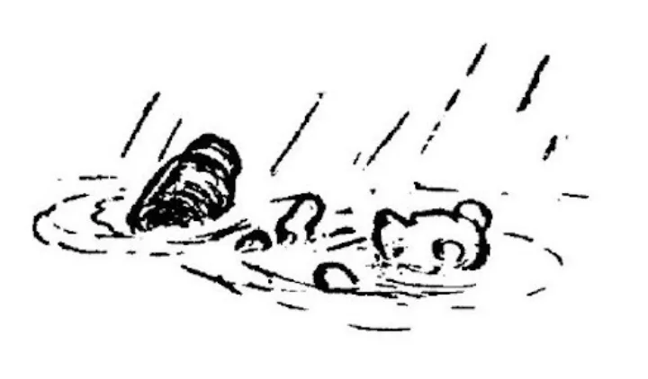 E. H. Shepard illustration of Piglet and Winnie-the-Pooh from Chapter IX
