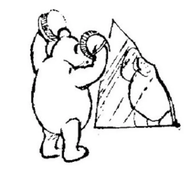 E. H. Shepard illustration of Owl with Christopher Robin, Winnie-the-Pooh and Eeyore from Chapter X