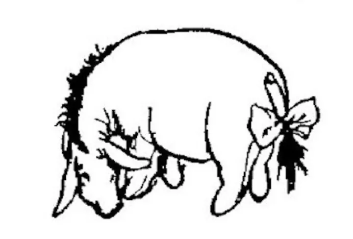 E. H. Shepard illustration of Owl with Christopher Robin, Winnie-the-Pooh and Eeyore from Chapter X